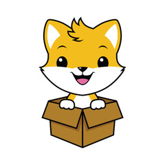 cartoon of a kitten emerging from the box