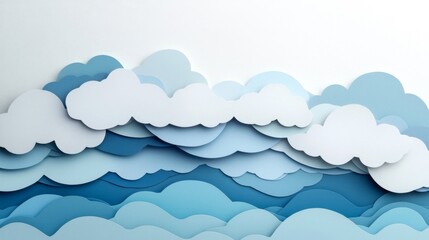 Layered Paper Clouds and Waves Abstract Art