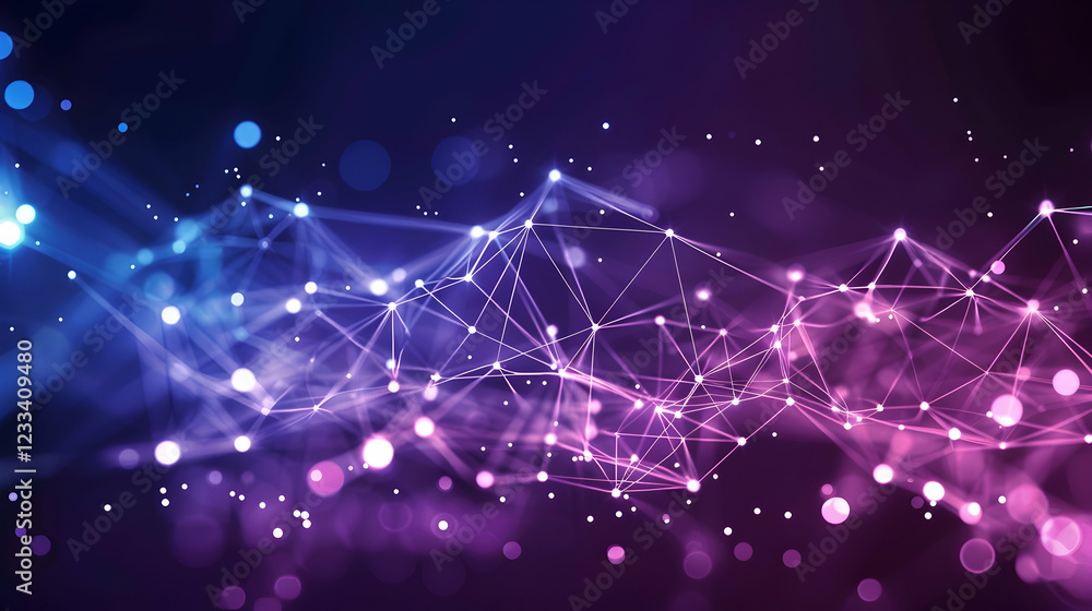 Poster abstract digital background with interconnected lines and dots in vibrant colors.