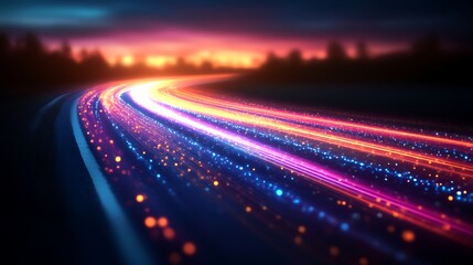 Fototapeta premium Night Road Glowing Trails Of Light Speed And Motion