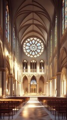 Obraz premium Sunlit cathedral interior, peaceful scene