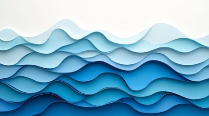 Obraz premium Abstract Layered Paper Waves in Shades of Blue