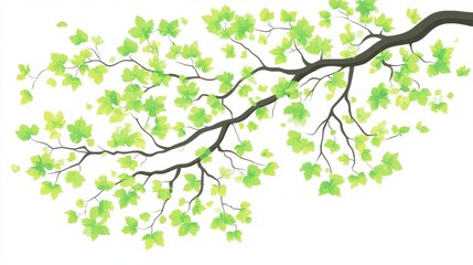 Fresh Green Leaves on Branch in Natural Minimalist Style Design