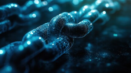 Close-up View of Futuristic Digital Chain Links in Cyber Environment