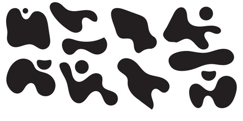 Blob shape organic, vector illustration set. Collection from abstract forms for design and paint. Liquid silhouette drop in modern style. Basic stains isolated elements on white background