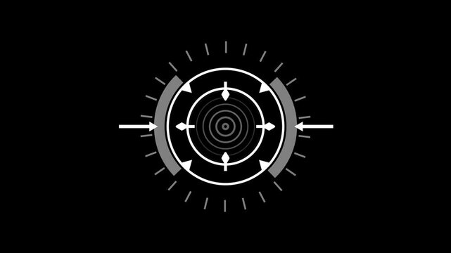 black HUD Circle User interface on black background. Target searching scope and scanning element theme. Digital UI and Sci-fi circular. 4K motion graphic footage video