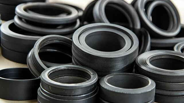 Various rubber rings arranged in a disorganized manner on a flat surface showcasing different sizes and shapes