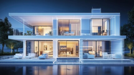 Modern Luxury House with Architectural Design at Nighttime