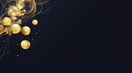 Golden Cryptocurrency Coins Falling on Dark Background