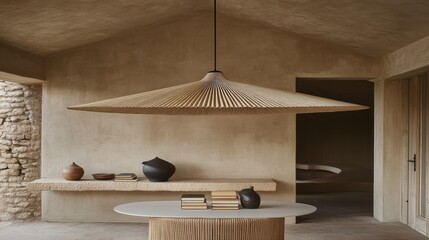 Modern Minimalist Interior with Wood Elements and Natural Textures