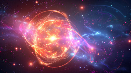 Obraz premium A vibrant cosmic illustration depicting energy and matter in the universe.