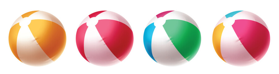 Summer beach ball clipart set. Inflatable beach ball clip art collection in colorful and stripe graphic design vector illustration.
