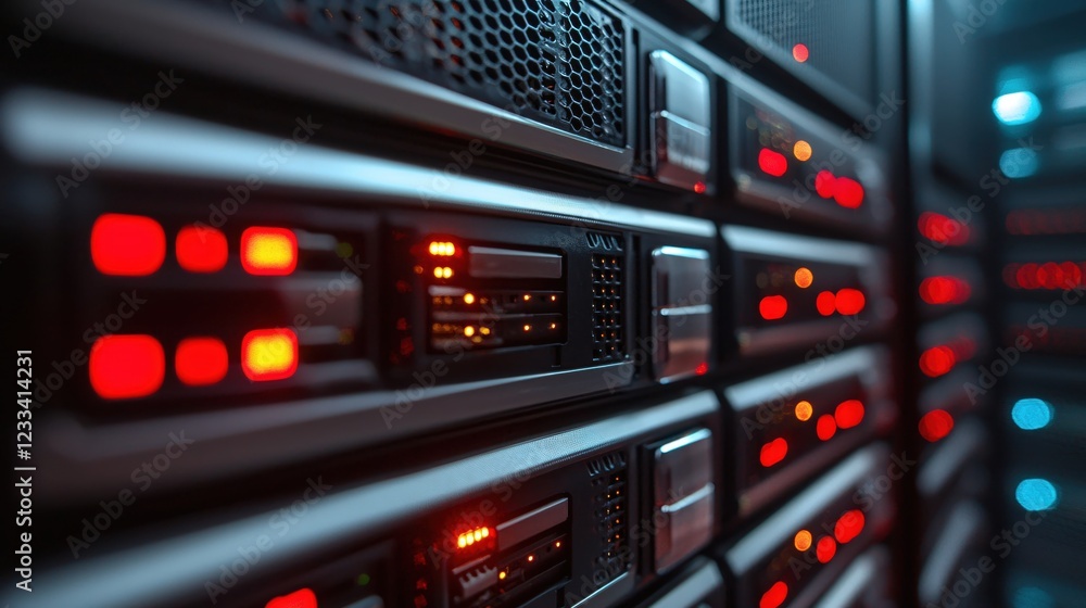 Aufkleber powerful server rack data center technology illuminated with red lights