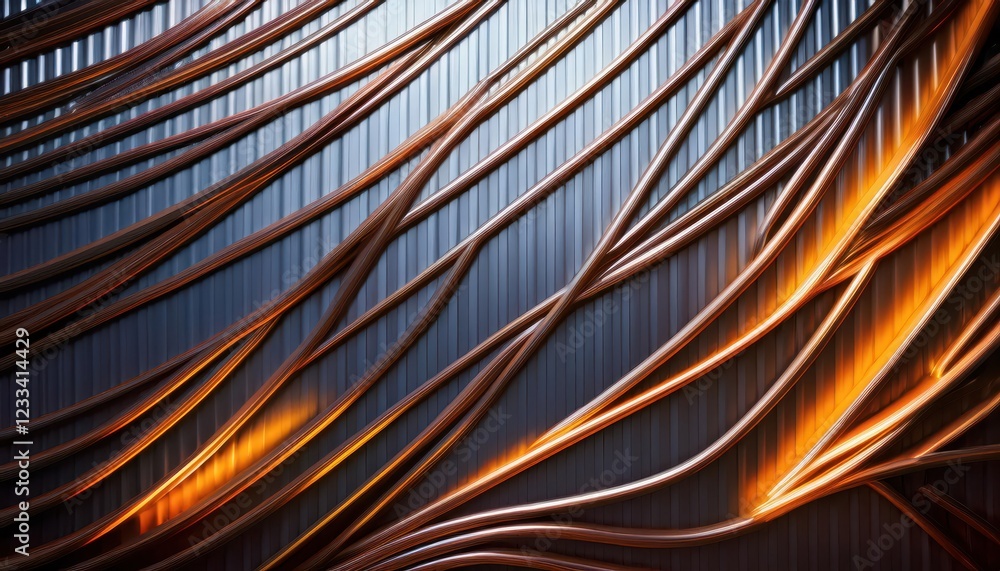 Poster striking repeat pattern of illuminated polycarbonate sheets, creating a vibrant and sophisticated mo