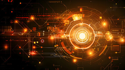 Obraz premium Abstract digital design featuring glowing lines and circular elements on a dark background.