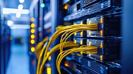 Naklejka premium Network Server Room Technology Data Center Cables Infrastructure