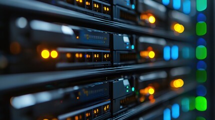 Obraz premium Powerful Server Rack Data Center Technology Network Infrastructure