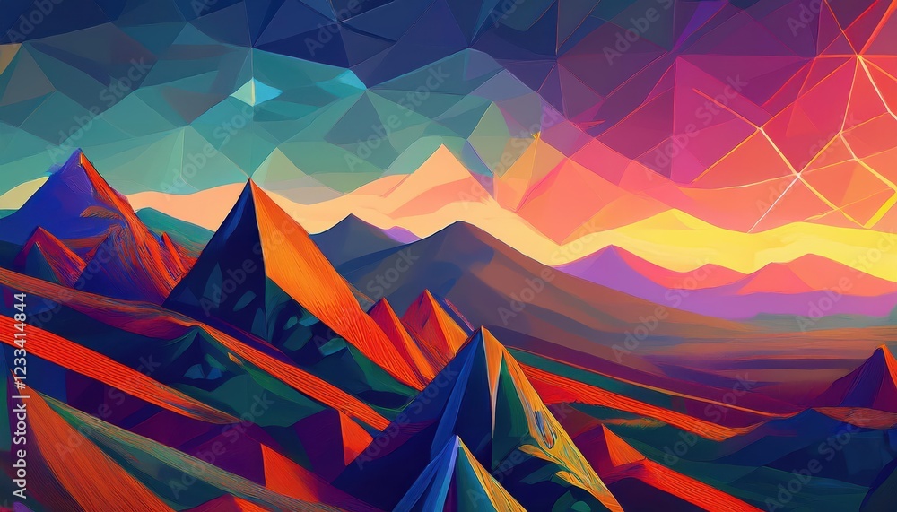 Poster futuristic polygon structure glowing amidst dystopian cityscape at twilight, showcasing a mesmerizin