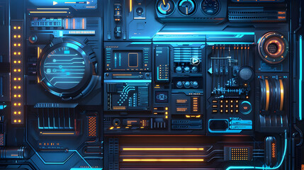 Obraz premium A futuristic control panel featuring glowing elements and intricate circuitry.