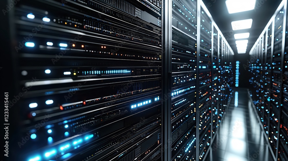 Aufkleber modern data center server room technology illuminated servers network