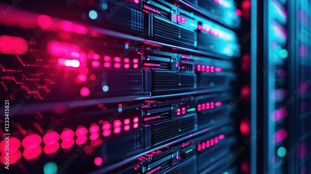 Aufkleber neon glow server rack technology data center digital infrastructure