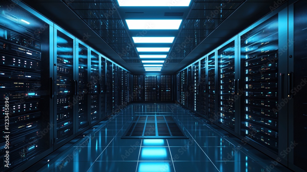 Aufkleber modern data center server room technology infrastructure network