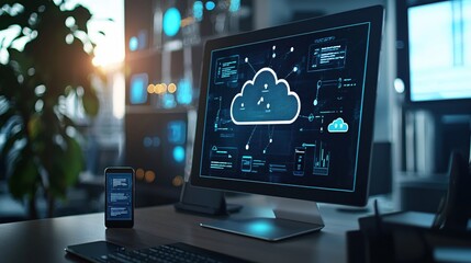Fototapeta premium Modern Cloud Computing Technology Digital Network Data Storage Server