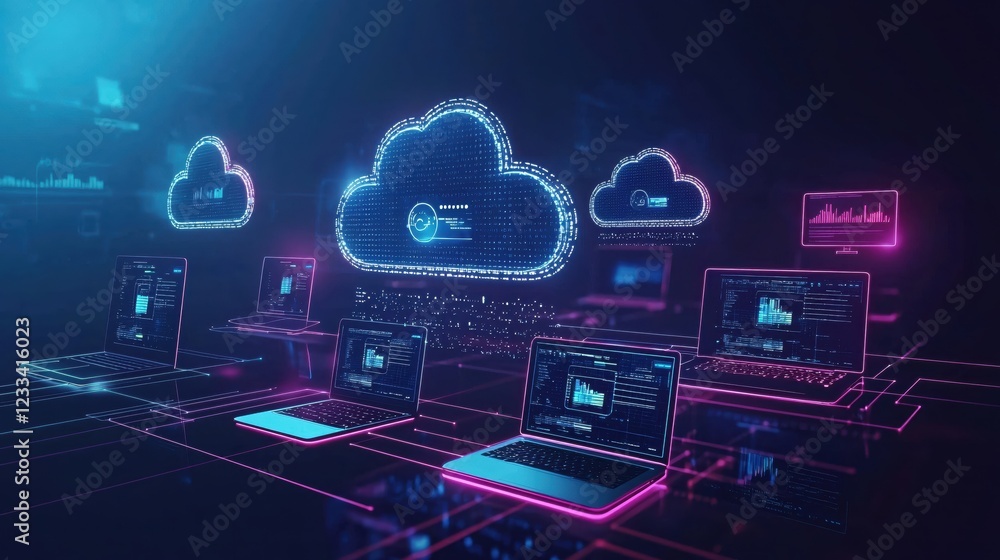 Aufkleber cloud computing network data digital technology innovation modern laptops
