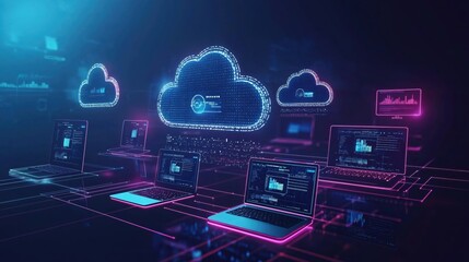 Cloud Computing Network Data Digital Technology Innovation Modern Laptops