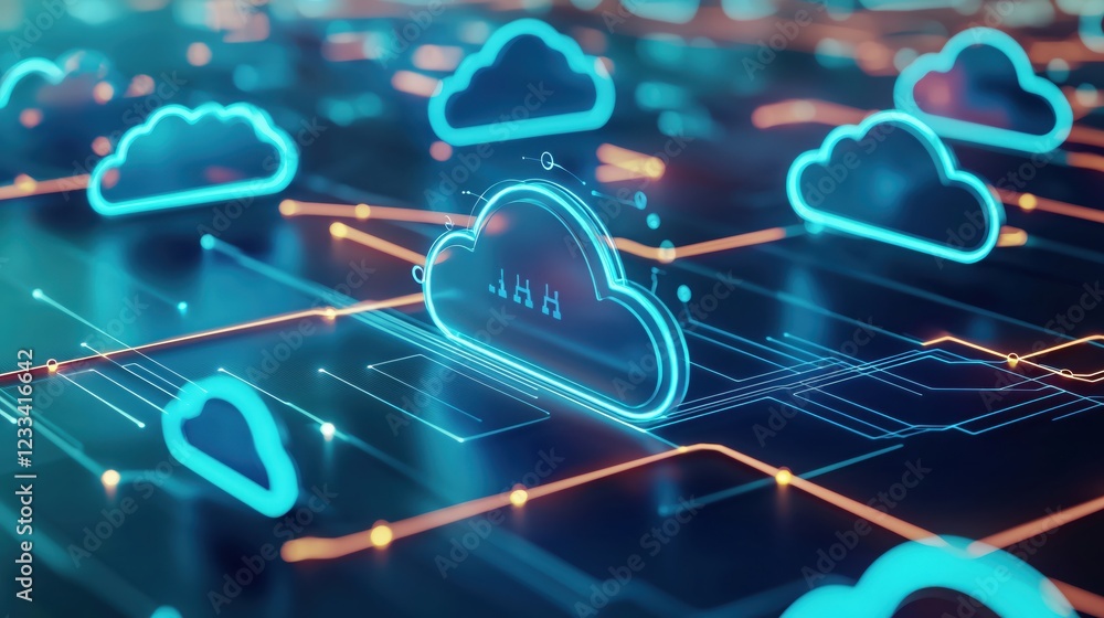 Poster futuristic cloud computing network digital data transfer technology