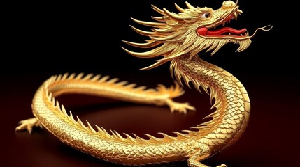 Golden Dragon Sculpture Majestic Pose, Regal Detail