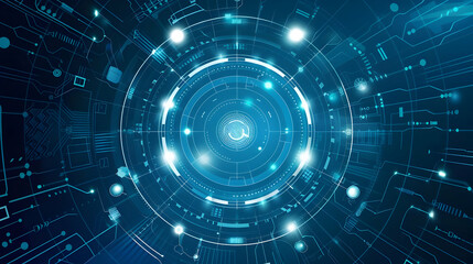 Obraz premium Abstract digital design featuring glowing circles and circuit patterns, symbolizing technology.