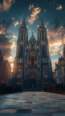 Fototapeta premium Gothic cathedral at sunset