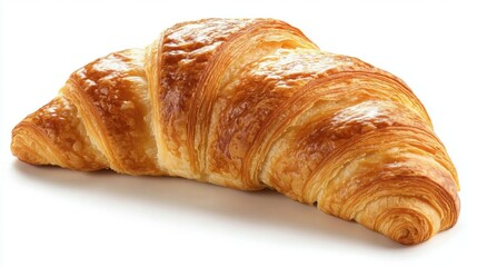 Freshly Baked Golden Brown Croissant Isolated on White Background