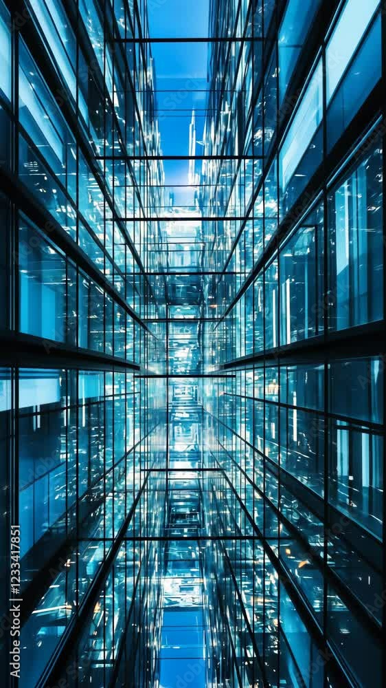 Aufkleber modern architecture showcases glass design with reflections and structure in urban setting