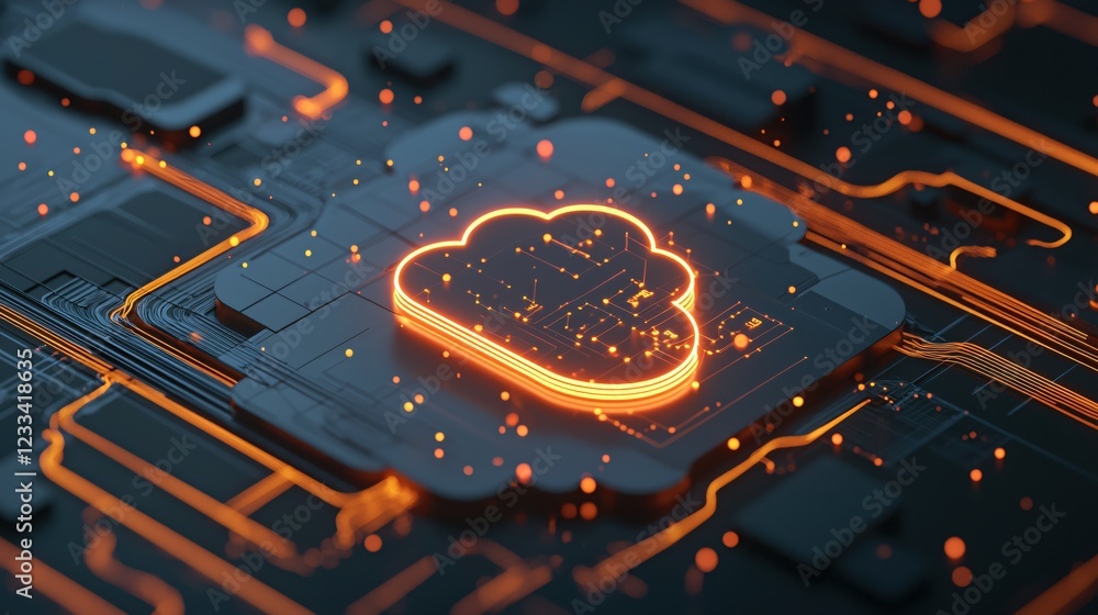 Poster futuristic cloud computing network data server technology