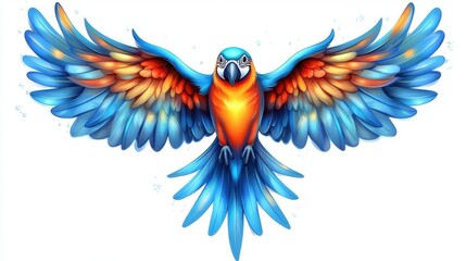 Obraz premium Vibrant Blue and Orange Parrot with Outstretched Wings Artwork