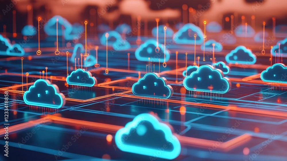 Poster global network cloud computing data storage digital technology abstract