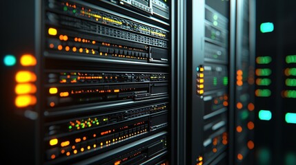 Naklejka premium Modern Data Center Server Room Technology Illuminated Racks