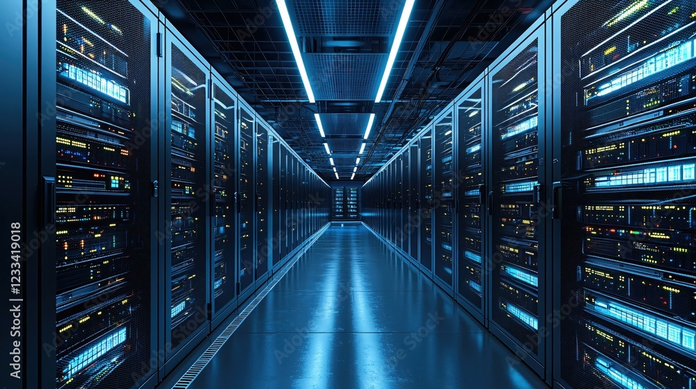 Poster modern data center server room network technology infrastructure
