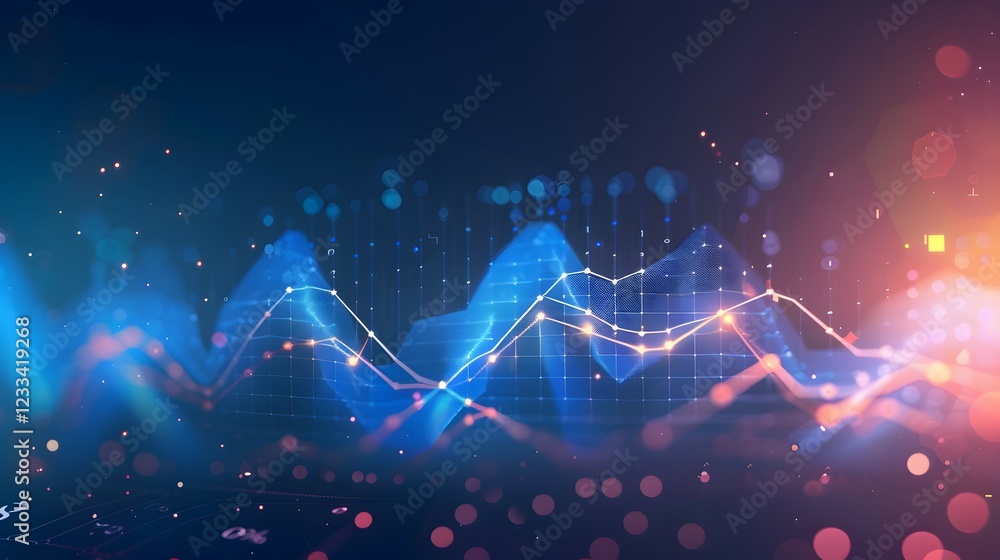 Poster abstract data visualization with graphs and glowing elements.