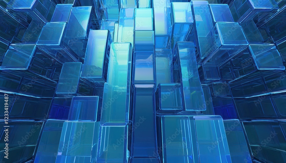 Aufkleber futuristic 3d render of translucent blue blocks in a technological setting a captivating wallpaper f