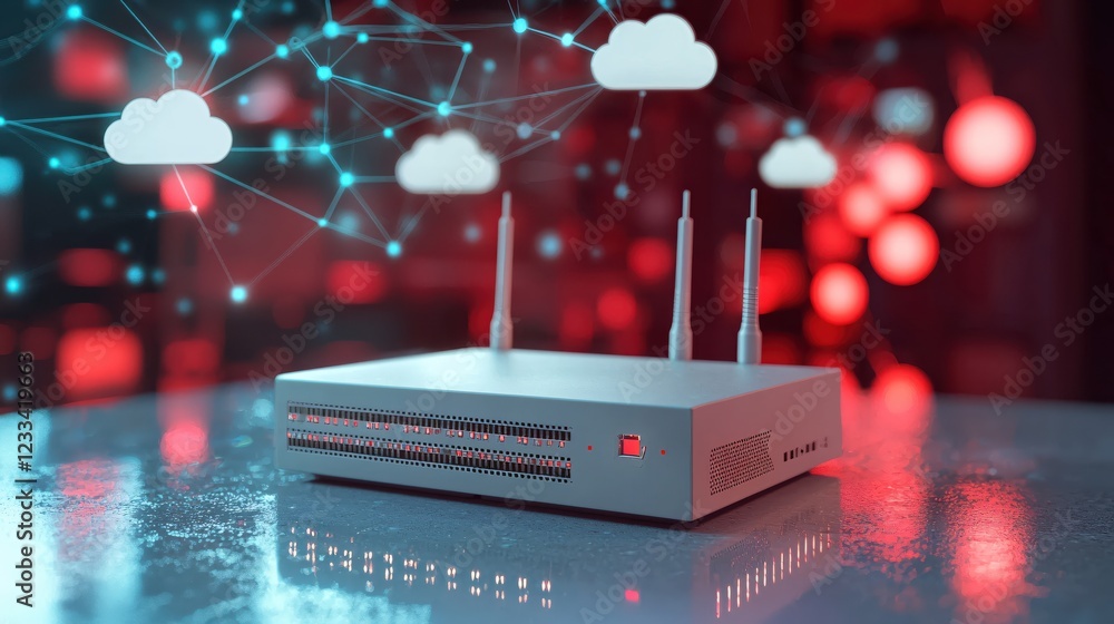 Poster modern router network cloud computing technology digital wireless connection