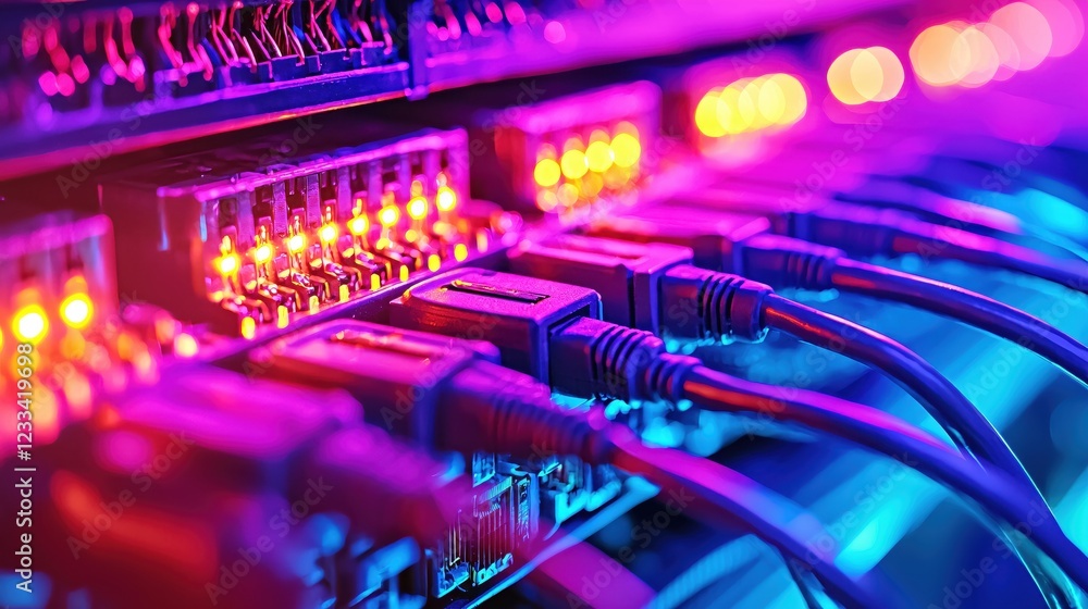 Aufkleber vibrant network cables connected to server rack showing data transfer speed