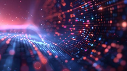 Obraz premium Abstract digital background with glowing particles and waves.