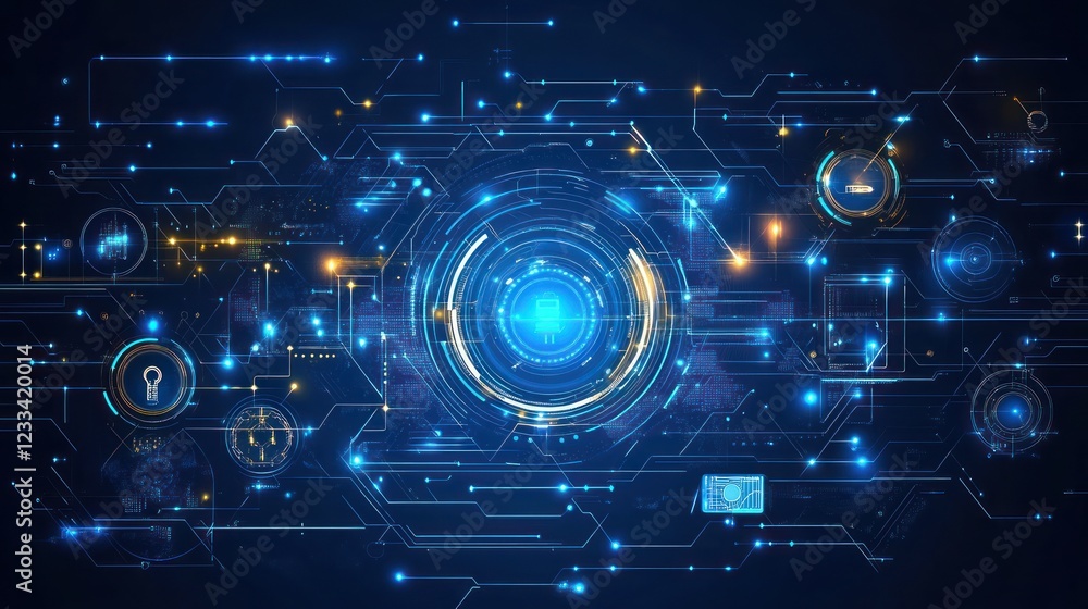 Poster futuristic digital interface glowing network data