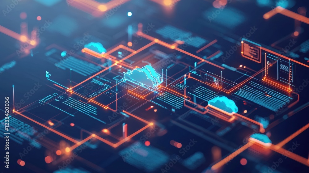 Aufkleber futuristic cloud computing network digital data flow