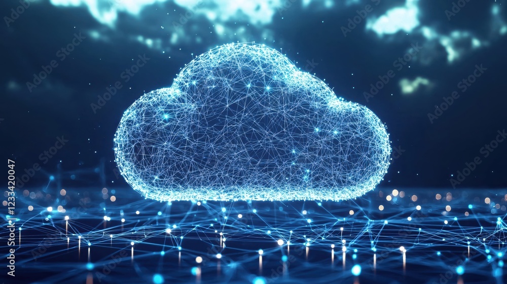Poster digital cloud network abstract technology data global connection