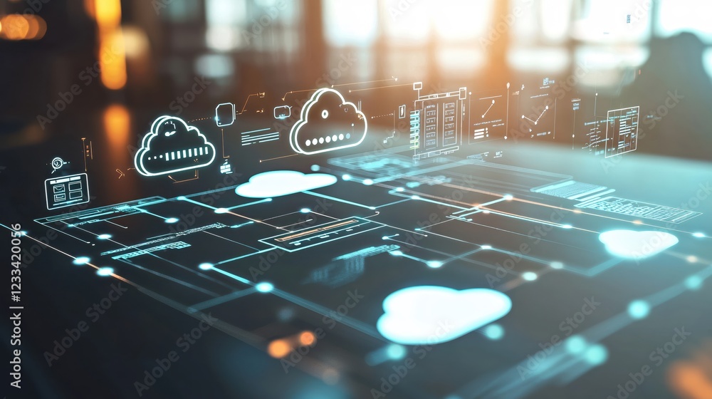 Poster futuristic cloud computing network digital data technology innovation