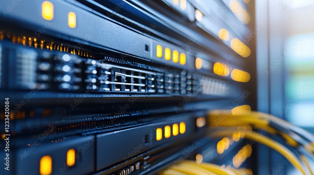 Poster network server technology data center infrastructure close up